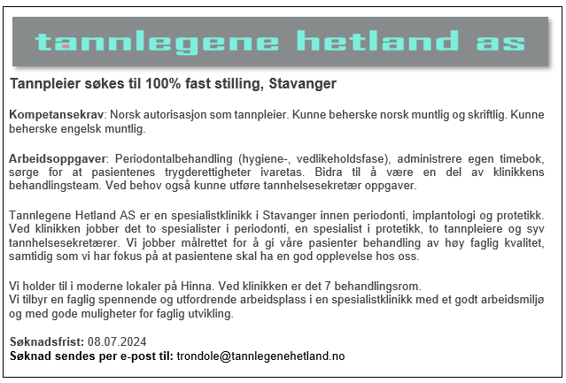Read more about the article Tannpleier søkes til 100% fast stilling, Stavanger